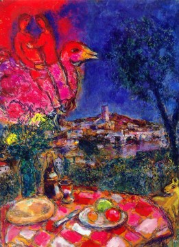 Marc Chagall Painting - Mesa puesta con vista de Saint Paul de Vance contemporáneo Marc Chagall
